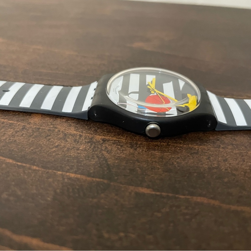 Swatch Black and White Striped Watch with Red and Blue Accents - Picture 5 of 7